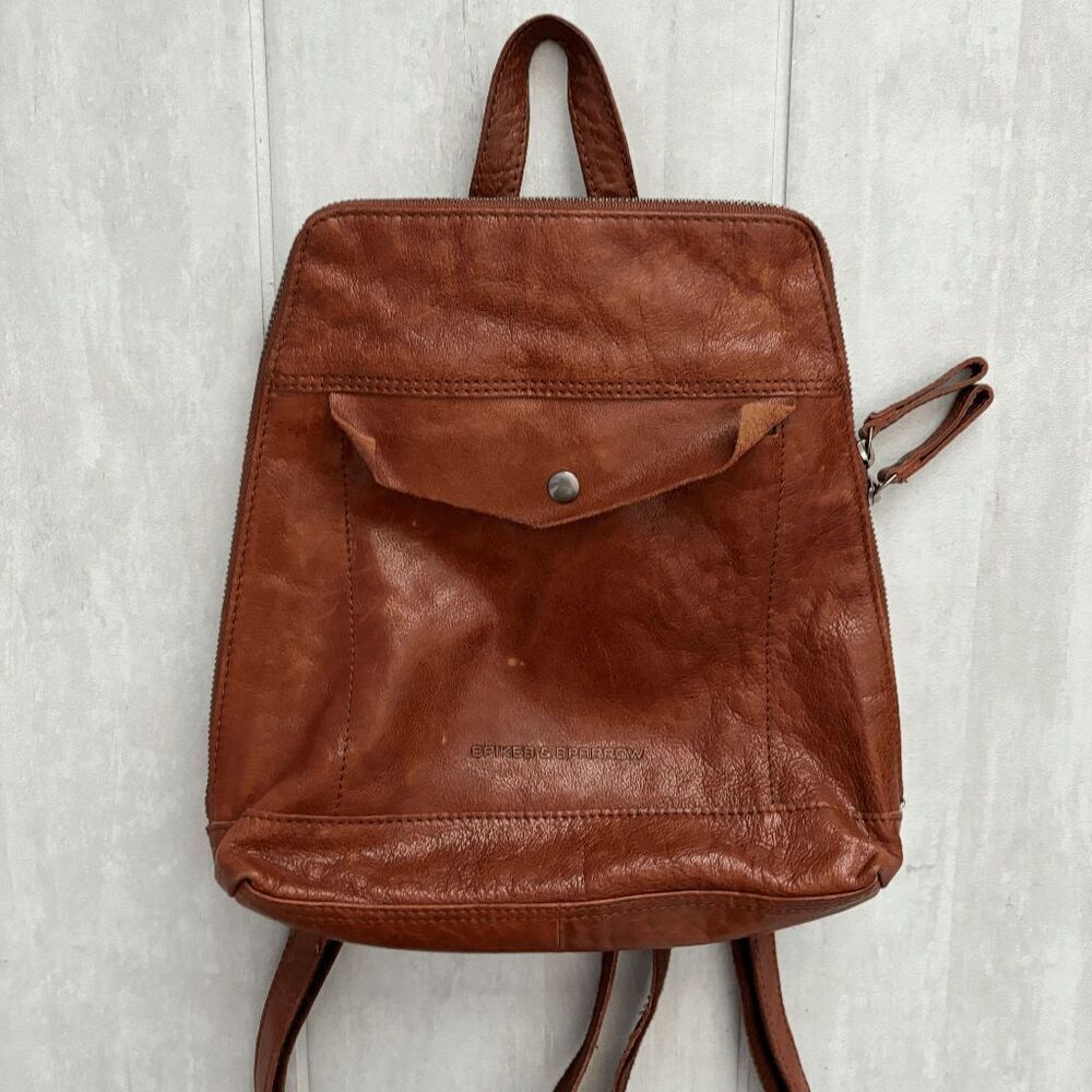 Spikes & Sparrow Satchel Backpack Bag Purse Brown Distressed Genuine Leather
